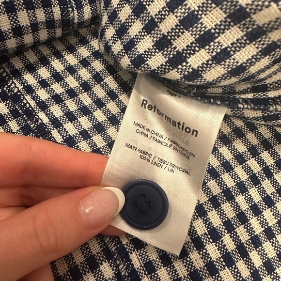 Reformation Vera Linen Skirt in Challah Check Size 8 - Picture 4 of 7